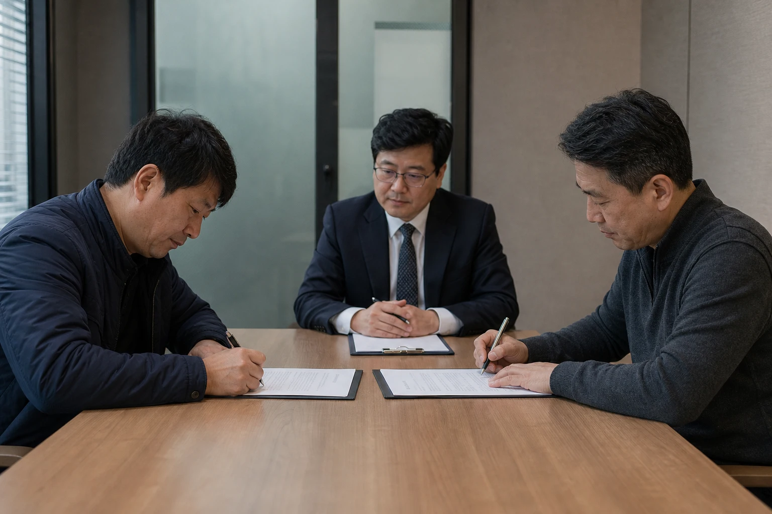 교통사고 형사합의 절차와 자료를 확인하는 장면